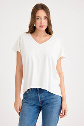 V Yaka Arkası Uzun Salaş Modal Bluz - 1