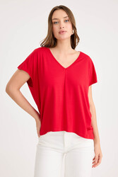 V Yaka Arkası Uzun Salaş Modal Bluz - 6