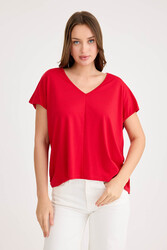 V Yaka Arkası Uzun Salaş Modal Bluz - 5