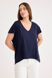 V Yaka Arkası Uzun Salaş Modal Bluz - 10