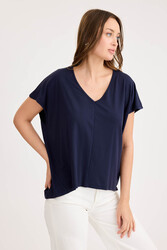 V Yaka Arkası Uzun Salaş Modal Bluz - 12