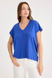 V Yaka Arkası Uzun Salaş Modal Bluz - 14