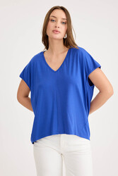 V Yaka Arkası Uzun Salaş Modal Bluz - 15