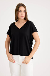 V Yaka Arkası Uzun Salaş Modal Bluz - 17