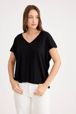 V Yaka Arkası Uzun Salaş Modal Bluz - 17