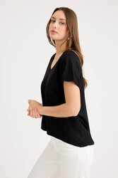 V Yaka Arkası Uzun Salaş Modal Bluz - 19