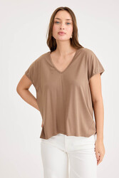 V Yaka Arkası Uzun Salaş Modal Bluz - 22