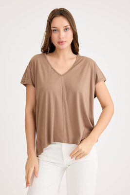 V Yaka Arkası Uzun Salaş Modal Bluz - 21