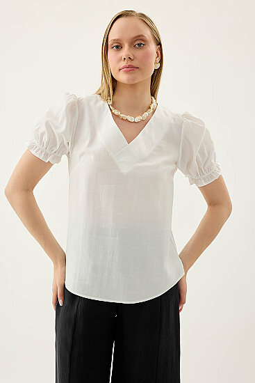 V Yaka Balon Kol Bluz