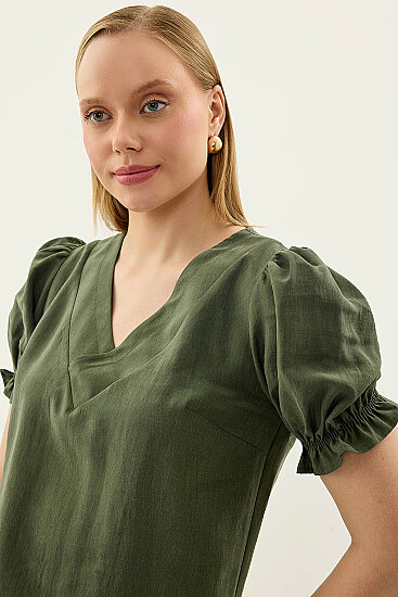 V Yaka Balon Kol Bluz - 8