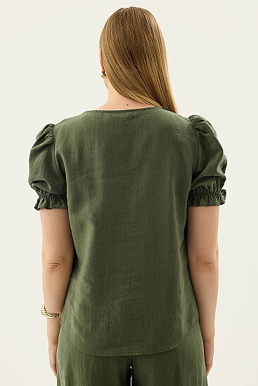 V Yaka Balon Kol Bluz - 9