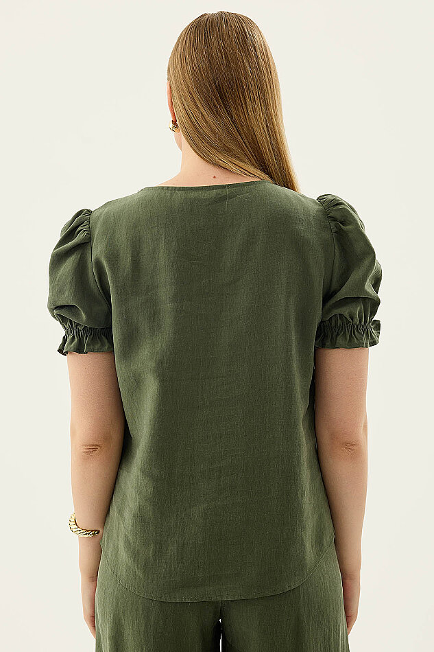 V Yaka Balon Kol Bluz - 9