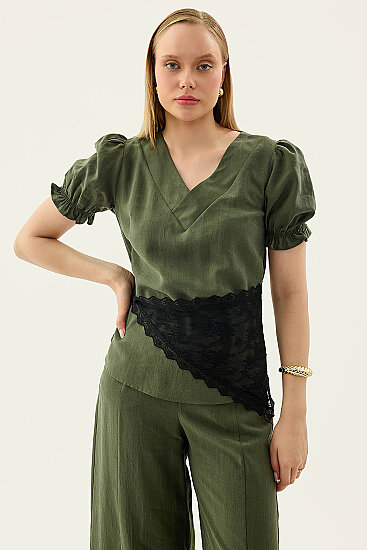 V Yaka Balon Kol Bluz - 10