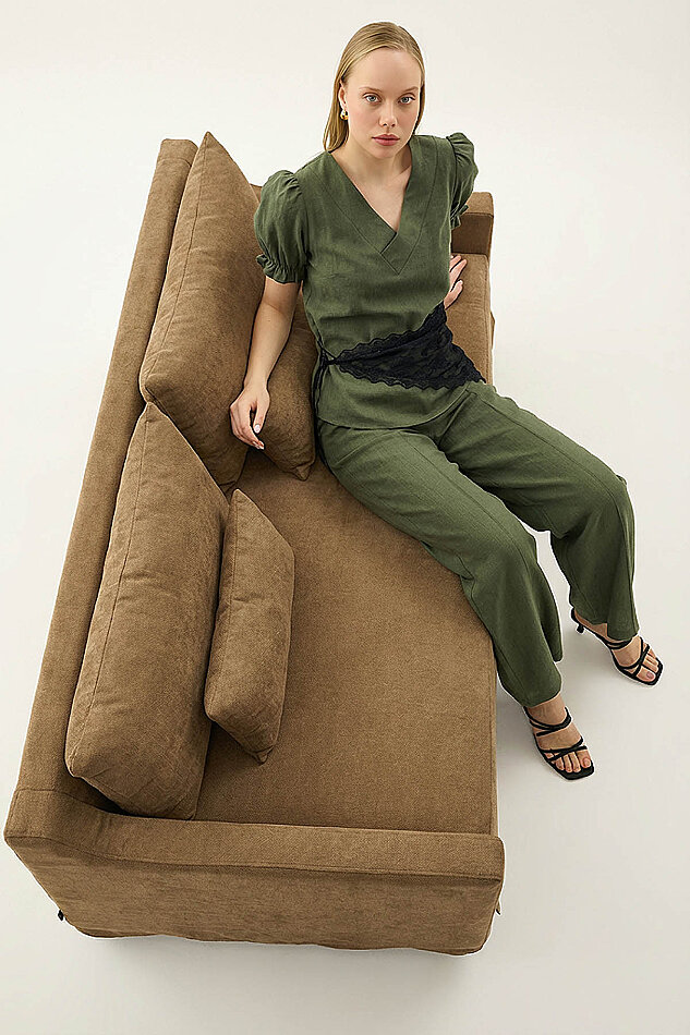 V Yaka Balon Kol Bluz - 7