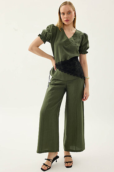 V Yaka Balon Kol Bluz - 12