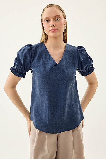 V Yaka Balon Kol Bluz - 14