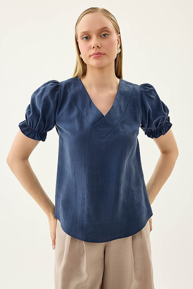 V Yaka Balon Kol Bluz - 14