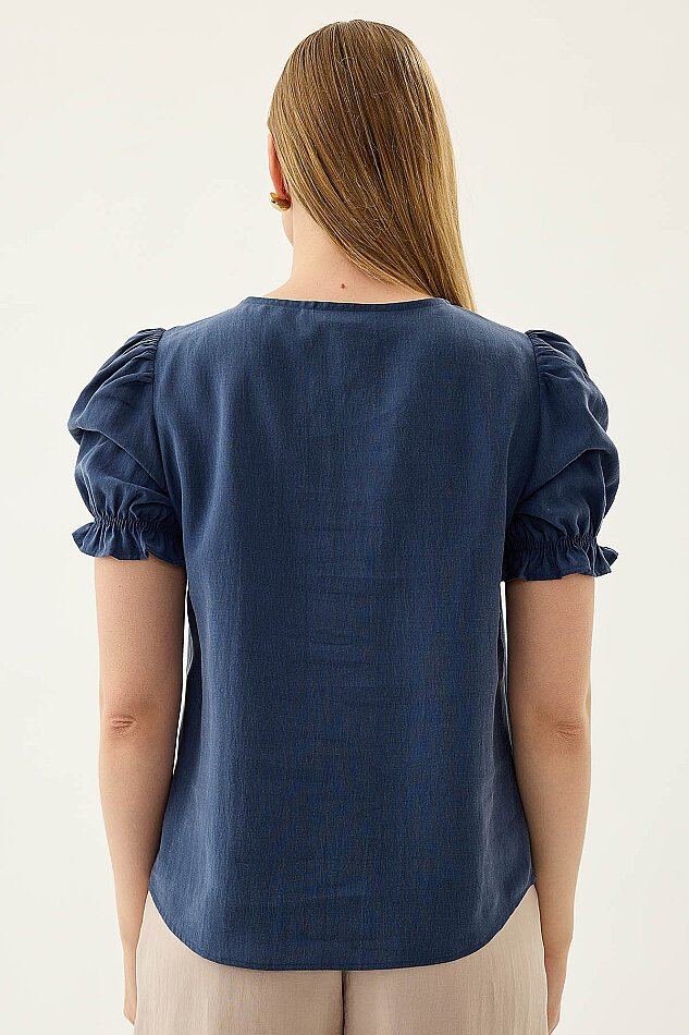 V Yaka Balon Kol Bluz - 17