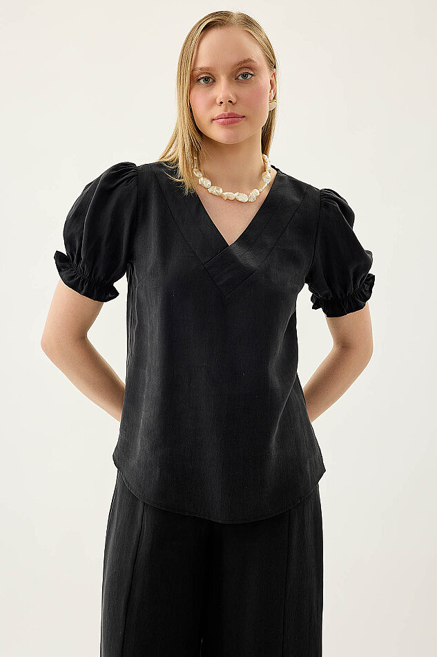 V Yaka Balon Kol Bluz - 19