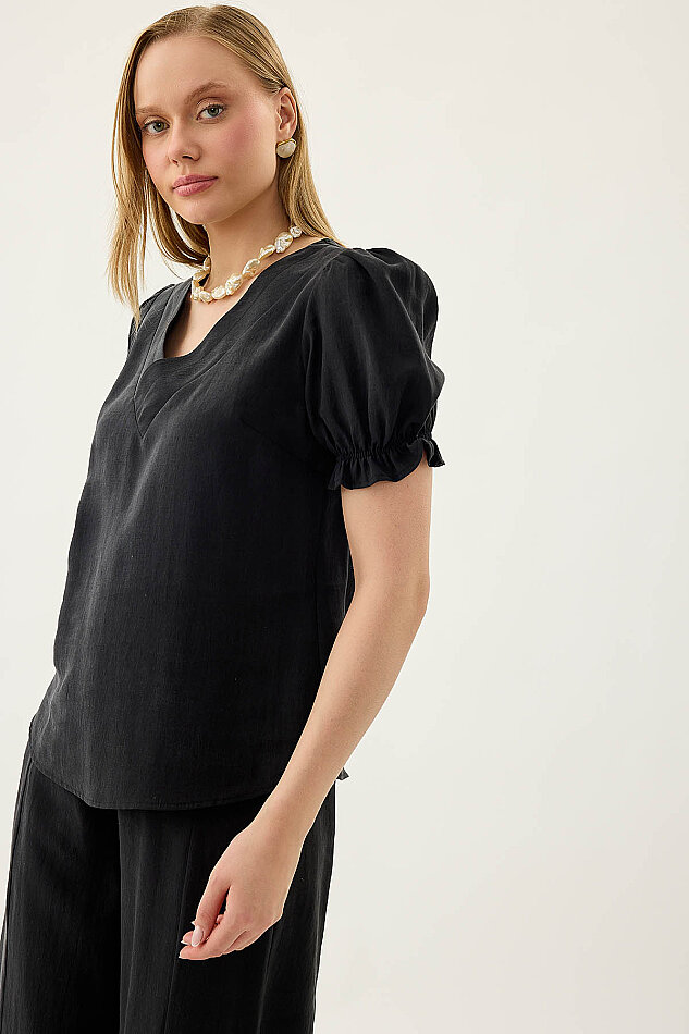 V Yaka Balon Kol Bluz - 20