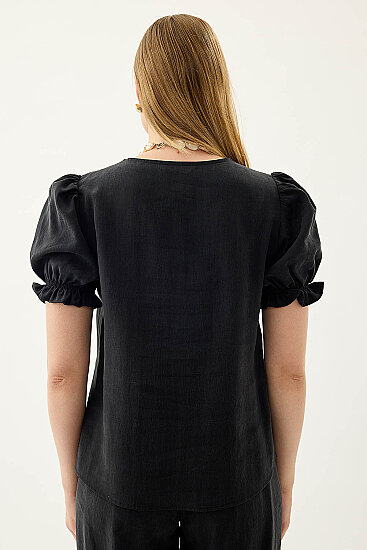 V Yaka Balon Kol Bluz - 22