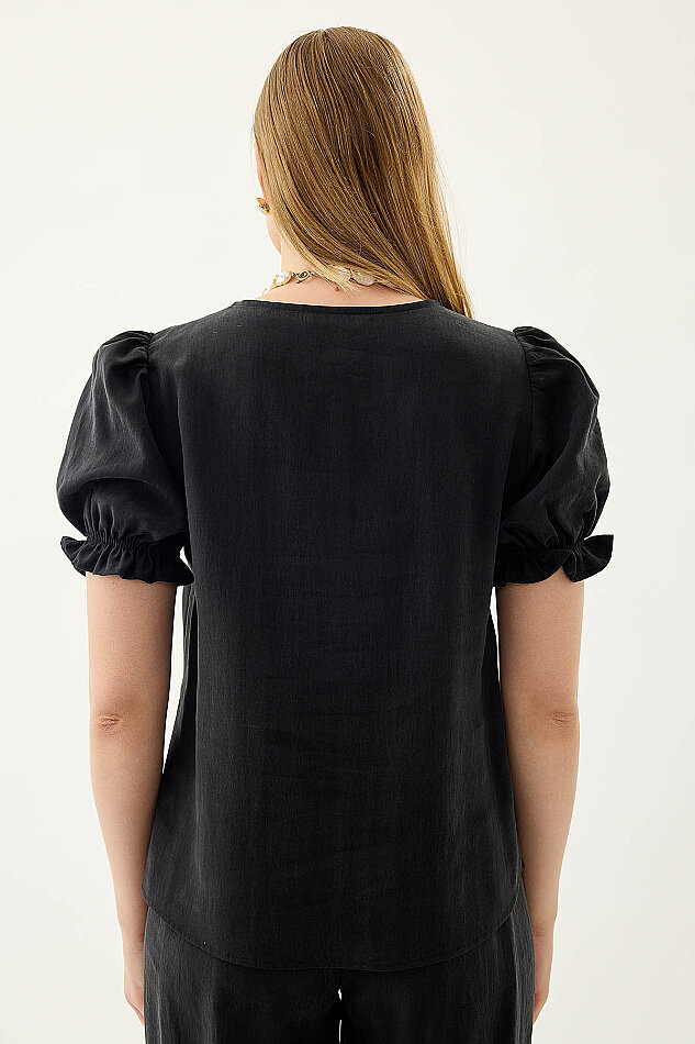 V Yaka Balon Kol Bluz - 22