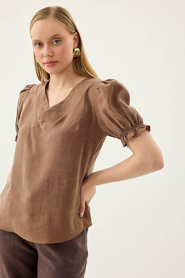 V Yaka Balon Kol Bluz - 23