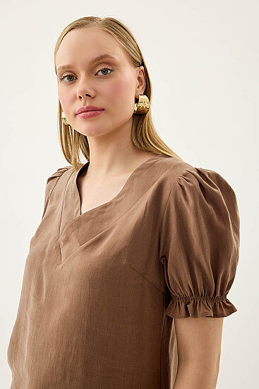 V Yaka Balon Kol Bluz - 24