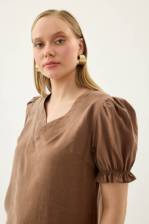 V Yaka Balon Kol Bluz - 24