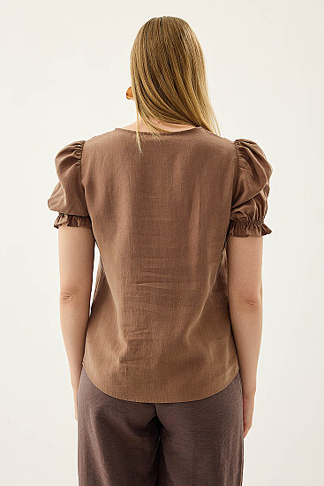 V Yaka Balon Kol Bluz - 25