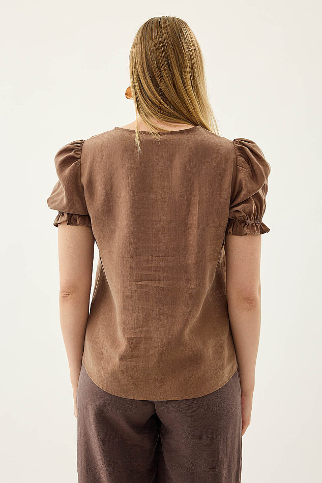 V Yaka Balon Kol Bluz - 25