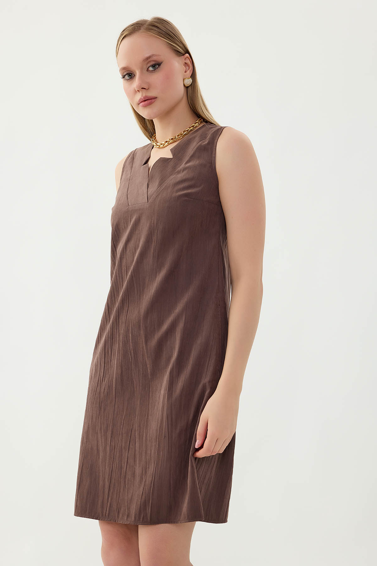 V Yaka Cepli Elbise - Thumbnail