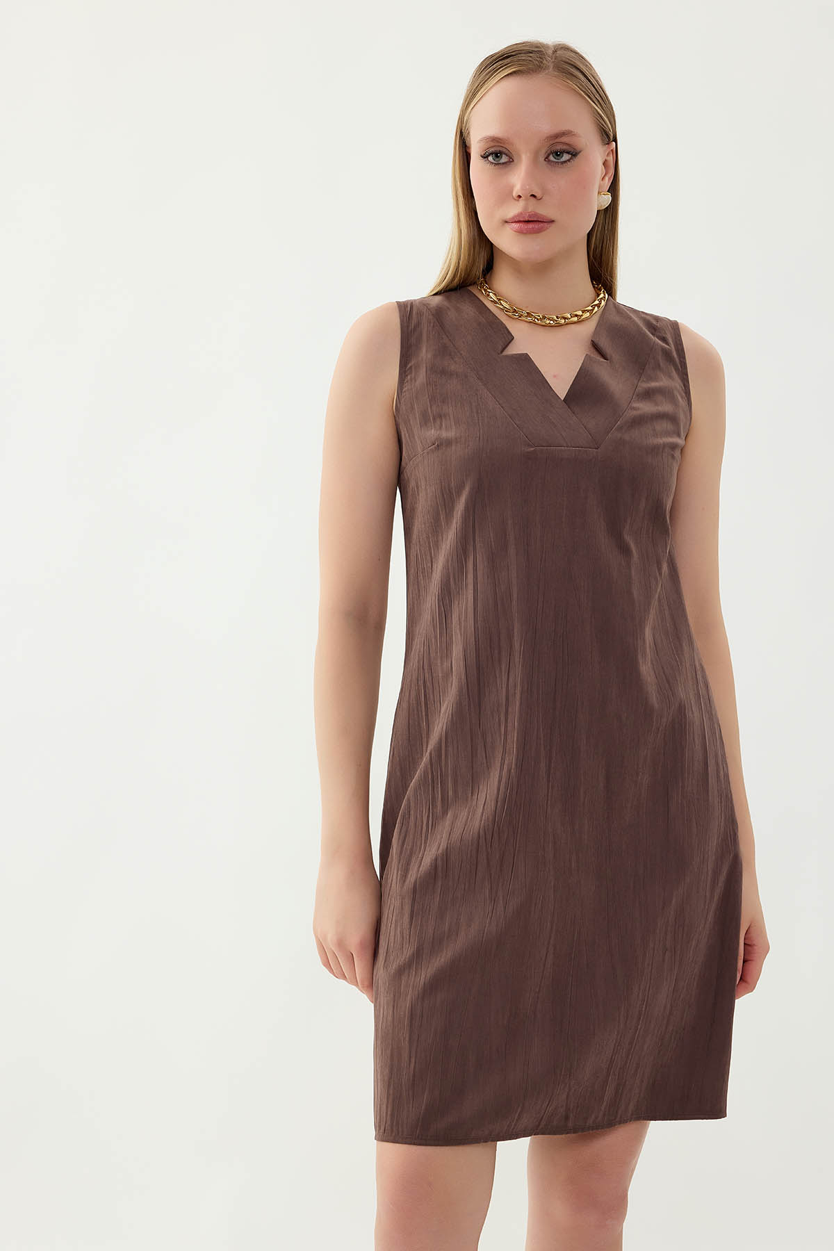 V Yaka Cepli Elbise - Thumbnail