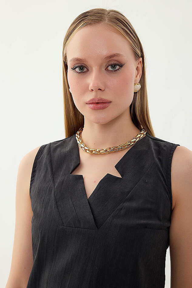 V Yaka Cepli Elbise - 25