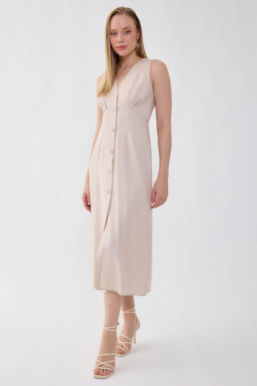 V Yaka Düğmeli Elbise - 15