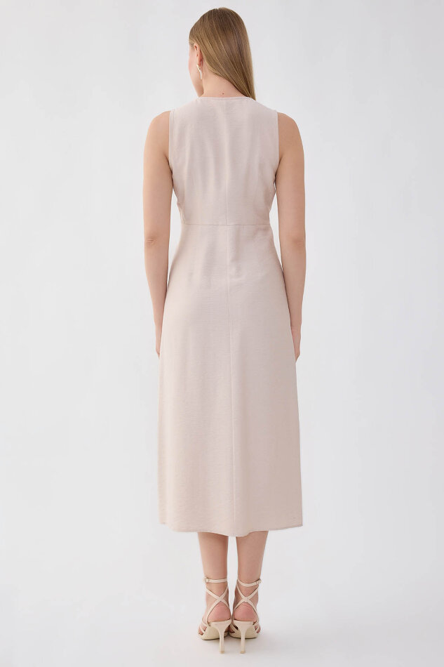 V Yaka Düğmeli Elbise - 17