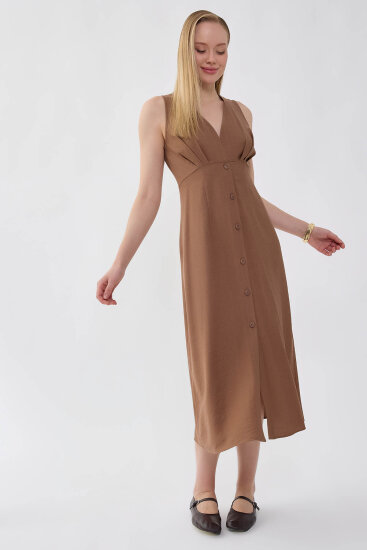 V Yaka Düğmeli Elbise - 21