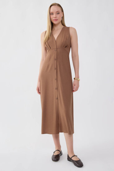 V Yaka Düğmeli Elbise - 19