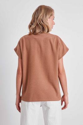 V Yaka Düşük Kol Örme Sweat - Thumbnail (4)