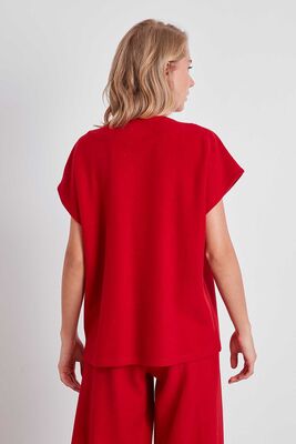 V Yaka Düşük Kol Örme Sweat - Thumbnail (13)