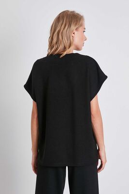 V Yaka Düşük Kol Örme Sweat - Thumbnail (6)