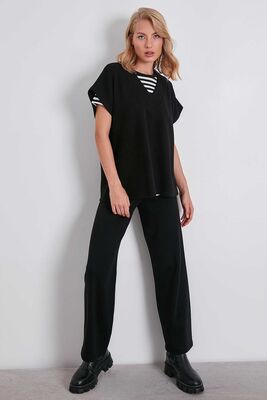 V Yaka Düşük Kol Örme Sweat - Thumbnail (7)