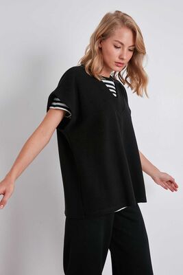 V Yaka Düşük Kol Örme Sweat - Thumbnail (8)