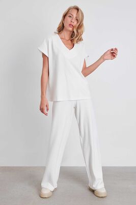 V Yaka Düşük Kol Örme Sweat - Thumbnail (16)