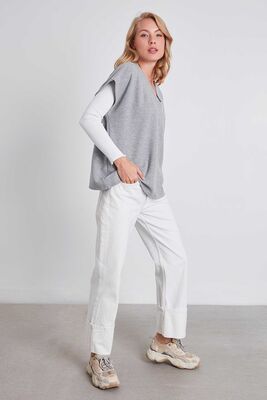 V Yaka Düşük Kol Örme Sweat - Thumbnail (21)