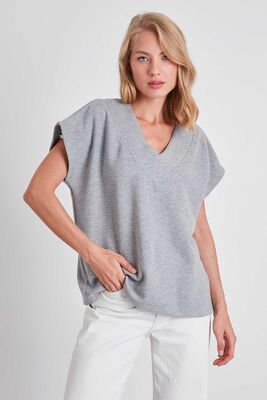 V Yaka Düşük Kol Örme Sweat - Thumbnail (22)