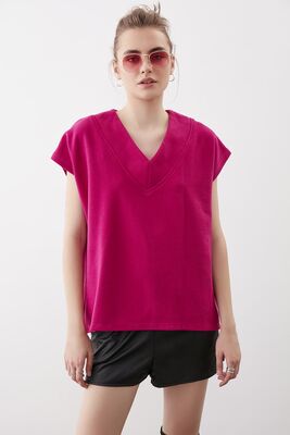 V Yaka Düşük Kol Örme Sweat - Thumbnail (25)