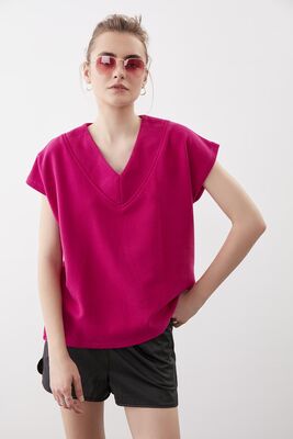 V Yaka Düşük Kol Örme Sweat - Thumbnail (26)