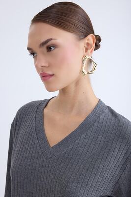 V Yaka Kısa Kol Bluz - Thumbnail (7)