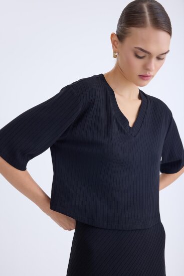 V Yaka Kısa Kol Bluz - 20